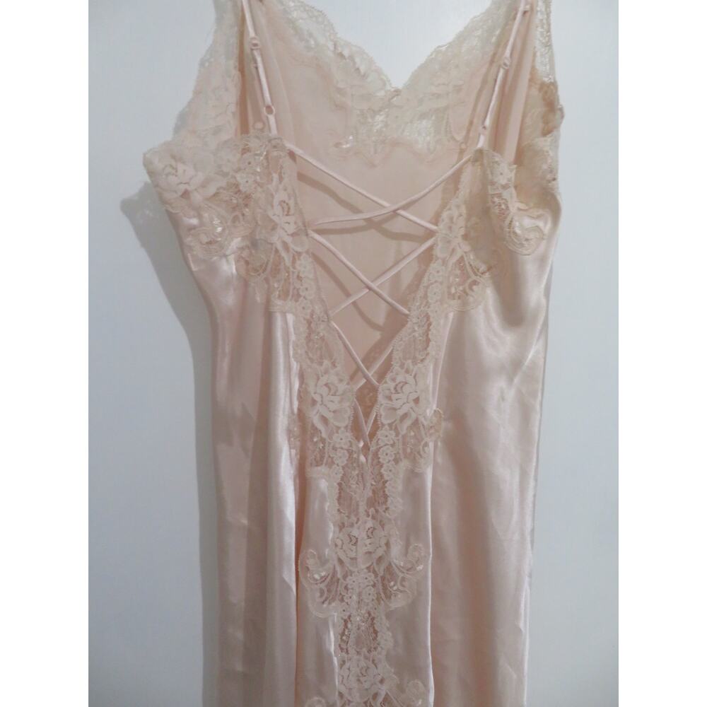 Victoria's Secret Sz M Champagne Pink Vintage Satin Lace Trim Maxi Dress Slip - Picture 5 of 8